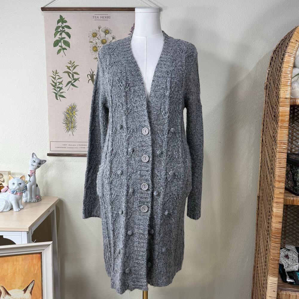 Vintage 90s Y2k Long Cardigan Sweater Gloomy Coquette Cottage Classic Mori Kei L
